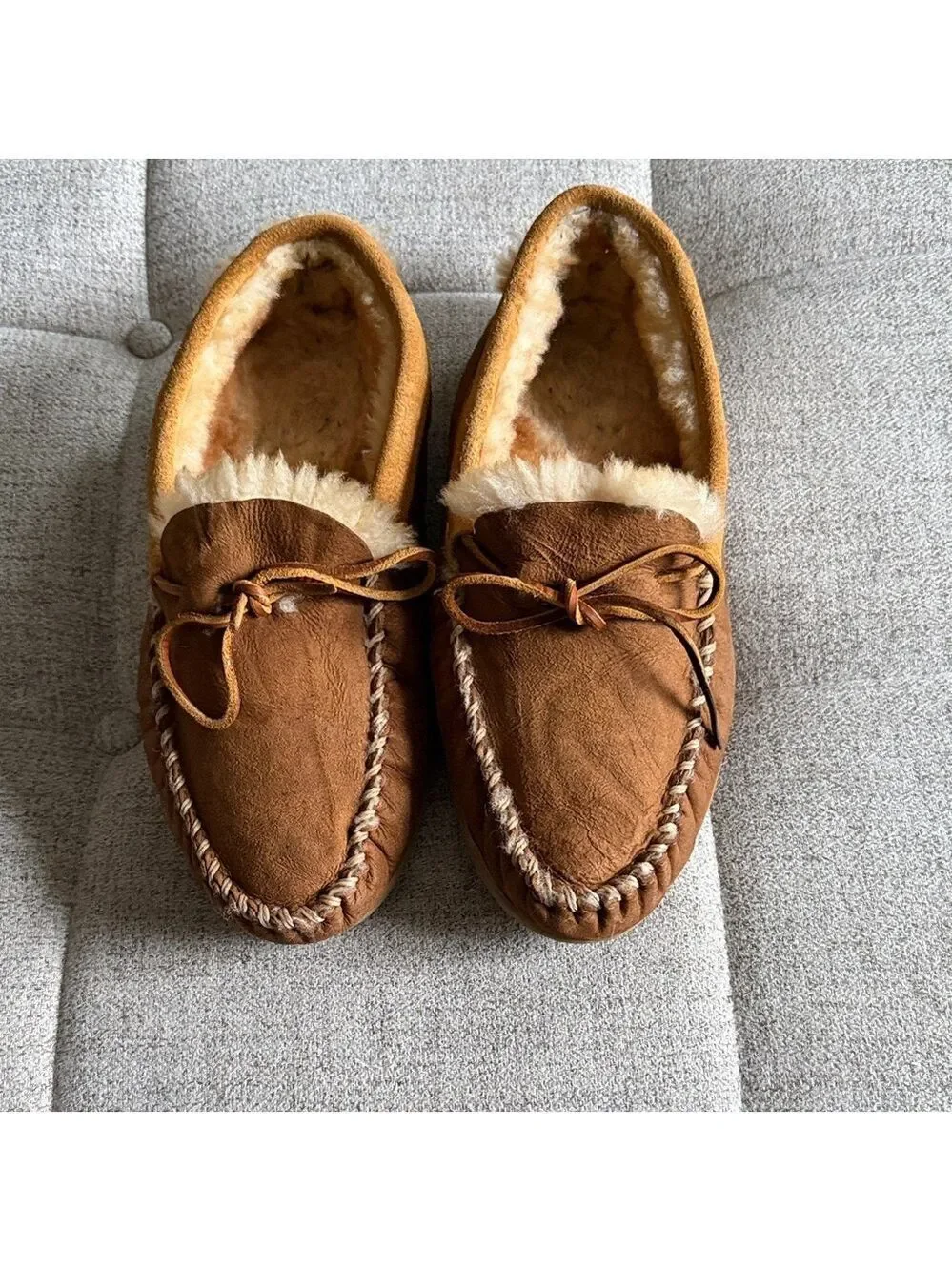 L.L. Bean Chestnut Suede Shearling Moccasin Slippers Men’s 11